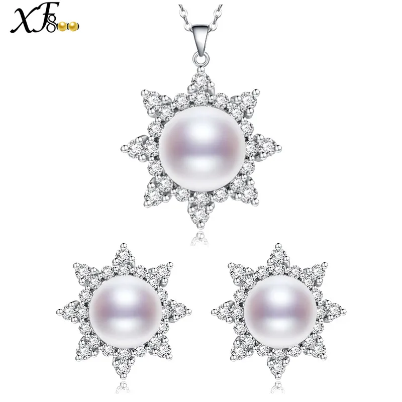 

[XF800] Pearl Jewelry Set With Box Natural Freshwater Pearl Necklace Pendant Earrings Fashion Party For Love Star [T2131]