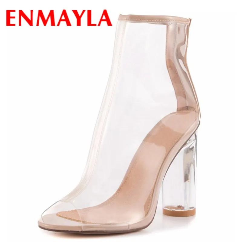 

ENMAYLA Transparent Style Shoes Woman Ankle Boots for Women High Heels Peep Toe Summer Boots Zipper Gladiator Shoes Womens