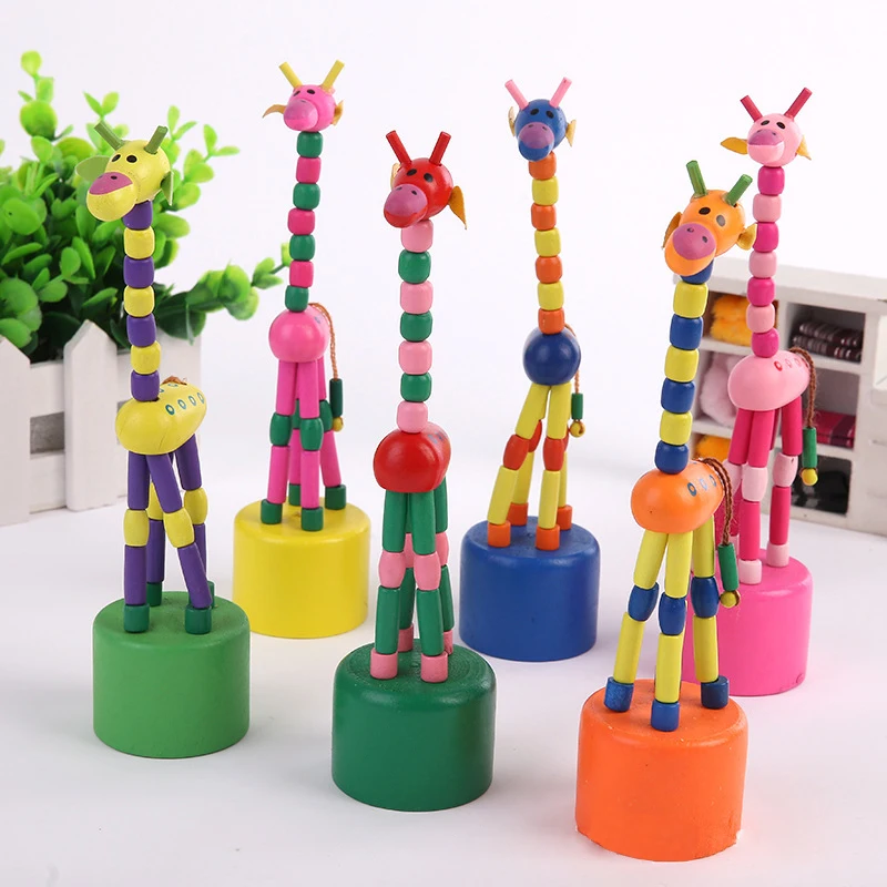 

18CM Cartoon Toys Mini Giraffe Model Wooden Kids Baby Intelligence Education Toys Colorful dancing/swing animal Toy for Children