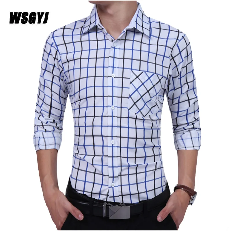 

Men Dress Shirts 2017 Autumn Fashion Slim Fit Long Sleeve Man Plaid Casual Shirt Size XXL Camisa Masculina