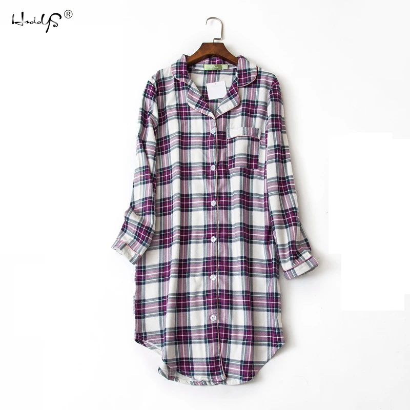 

Plus size 100% Cotton Women's Flannel Boyfriend Nightshirt Nightgown Nightdress Pink Plaid Cat Sleepwear Sleepshirt Nightgowns