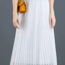 Новая модная летняя женская длинная Плиссированная красная юбка для девочек темпераментная Чистая Пряжа однотонная белая женская одежда