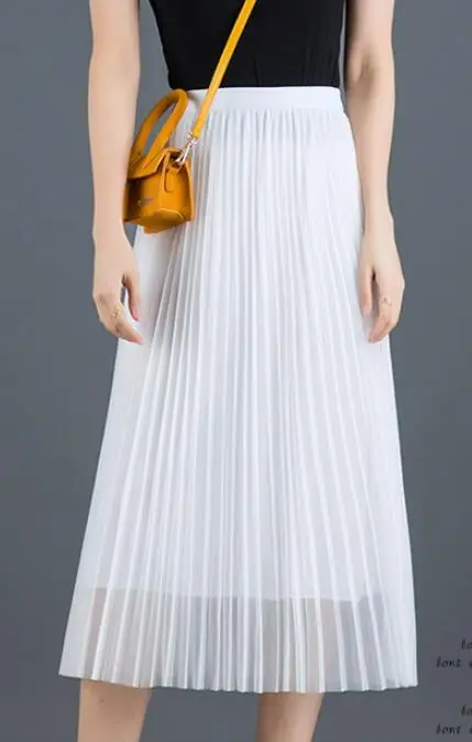 

2018 New Fashion Summer Women Girls Long Pleated Red Skirts Temperament Net Yarn Pure Color White Womens Clothing