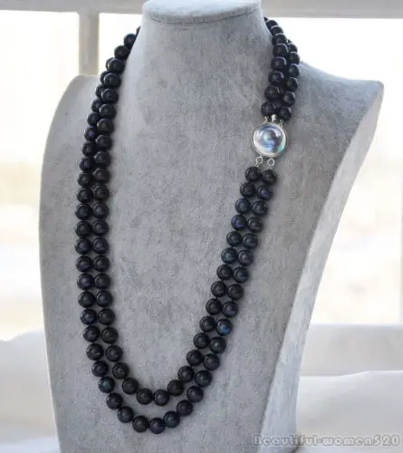 

Free shipping@@@@@ 2ROW 27" 12mm ROUND BLACK FRESHWATER PEARL NECKLACE MABE
