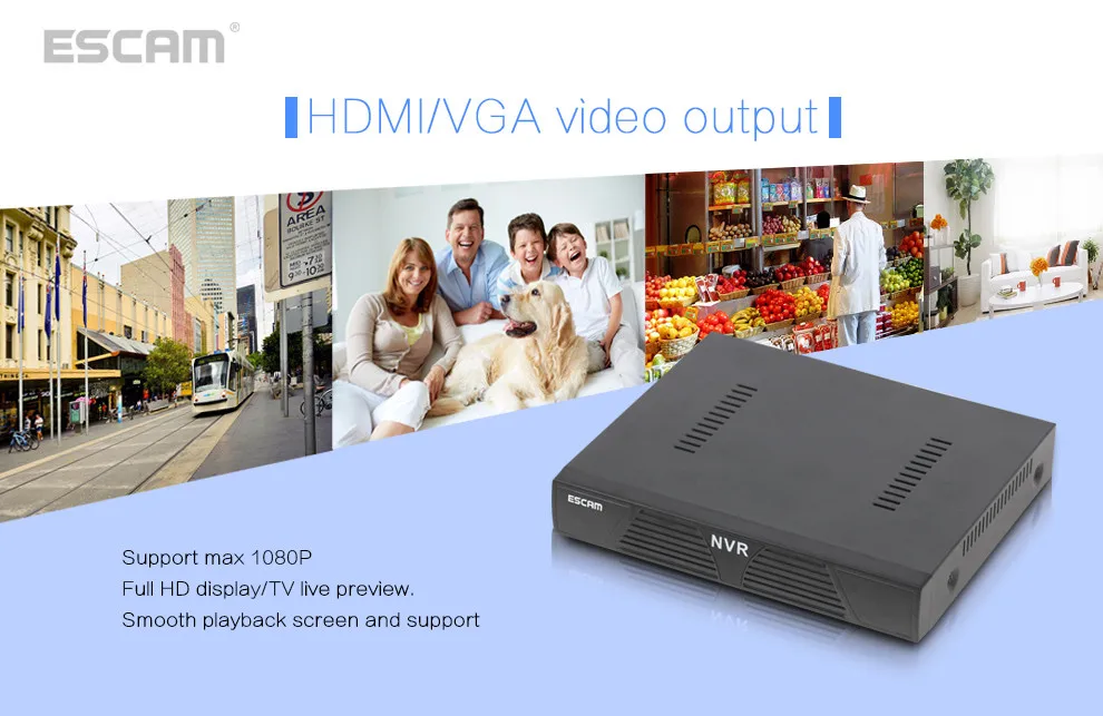 ESCAM K616 16 CH NVR 1080 P Сетевой Видео видеорегистратор с протоколом ONVIF NVR H.264 DVR HDMI-VGA видео выход Поддержка P2P облачный сервис