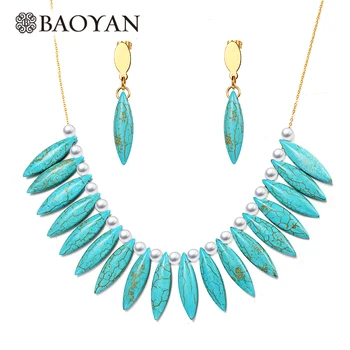 

Baoyan Blue Natural Stone Jewelry Sets Handmade Big Bullet Turquoises Jewelry Sets Fashion Wedding Bridal Jewelry Sets For Women
