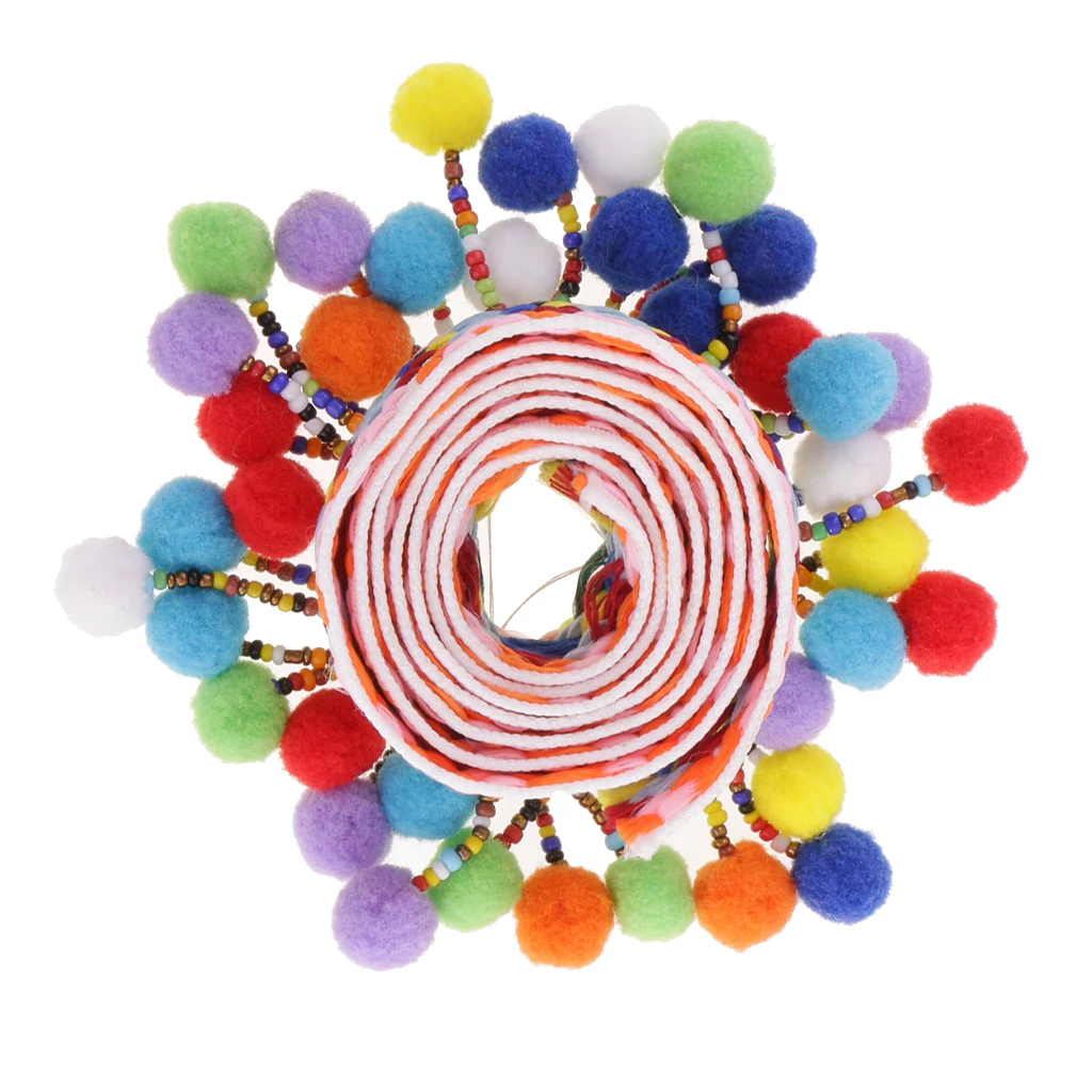 1Yard Beads Pompom Tassel Jacquard Ribbon Sewing Trim for Wedding Party 55mm