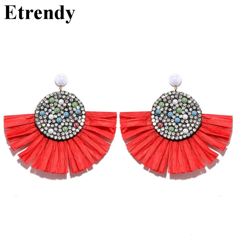 

2019 New Boho Raffia Earrings For Women Fan Shaped Creative Weave Handmade Statement Earrings Ethnic Jewelry