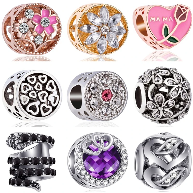 

Btuamb European Luxurious Snake Starfish Flower Leaves Wing Heart Mickey Bead Fit Original Pandora Charms for Women DIY Jewelry