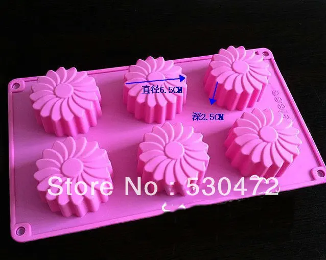 6 Hole Chrysanthemum(Rotary flower) silicone cake mold, Toast Bake Bakery kitchen tools