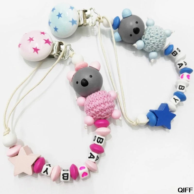 

Koala Baby Pacifier Chain Clip Letter Anti-fall Newborn Dummy Pacifier Clip Holder Infant Nipple Feeding