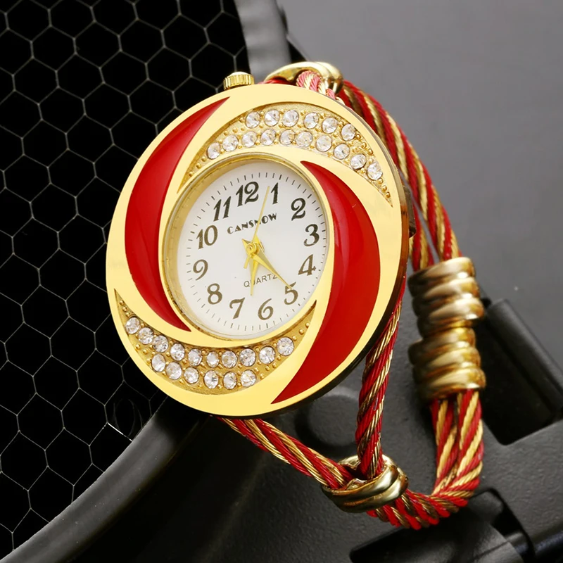 Стильный женский Творческий Браслет Стразы Наручные часы полностью стальной аналоговый большой золотой циферблат часы relogio feminino
