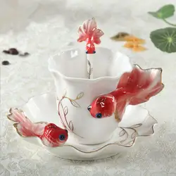 3D Животные кружка Золотая рыбка Цвет эмалированная чашка для кофе Фарфоровая Кружка Творческий Керамика чашки Европейский костяной