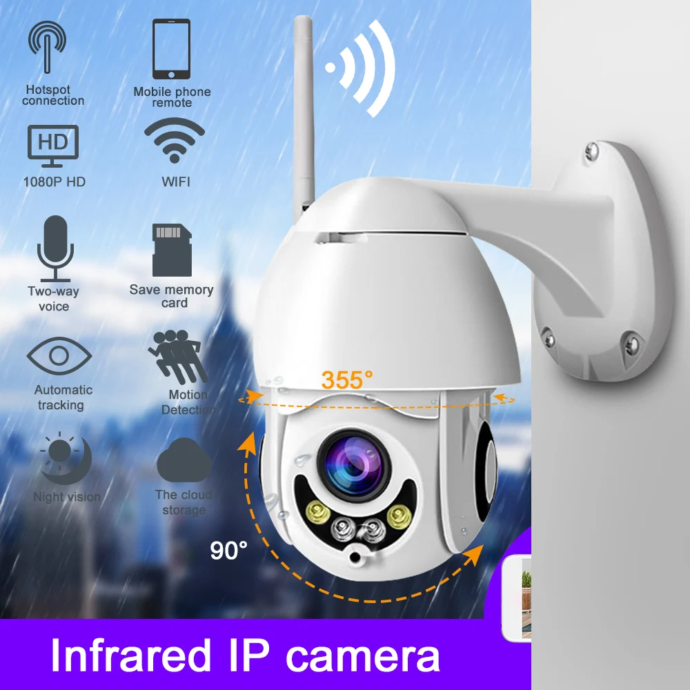 Беспроводная скоростная купольная камера видеонаблюдения 1080P Wi Fi инфракрасная ip
