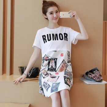 

Pregnant women short sleeve dress summer clothing lactation dresses fashion splice pregnant women breast feeding maternity gowns