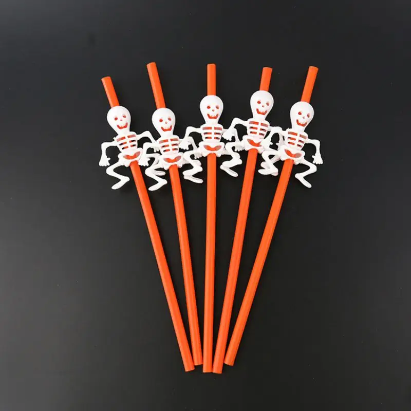 

5 PCS Halloween Accessories Themed Plastic high quality Beautiful Straws Fashion Novel Pumpkin Skull Decoration Straws