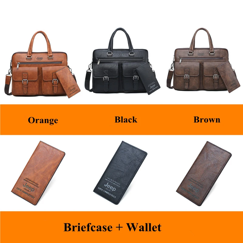 BULUOJEEP الشهيرة العلامة التجارية حقيبة أعمال Bag2pcs/مجموعة انقسام الجلود حقيبة كتف الرجال حقائب مكتبية ل 13. 3 بوصة محمول A4 Causel