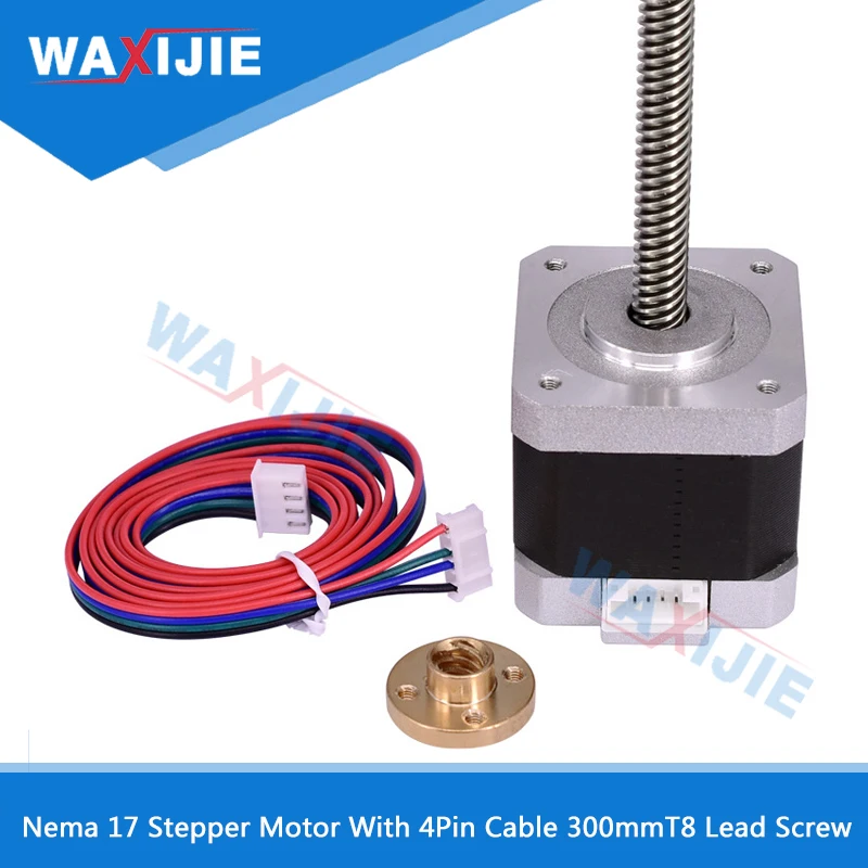 Nema 17 шаговый двигатель с 4 контактным кабелем 300 мм T8 LeadScrew трапециевидные гайки