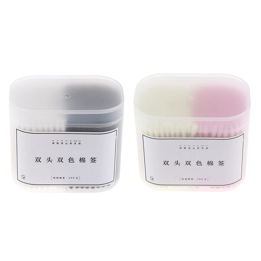 300Pcs Double Headed Paper Stick Cotton Swabs Buds Round Pointed Spiral Tips Makeup Tools, 2 Colors