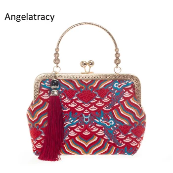 

2018 Angelatracy Sea Wave Pattern Women Shoulder Bag High Quality Exquisite Handbag Handmade Silk Brocade Handbag Chinese Retro