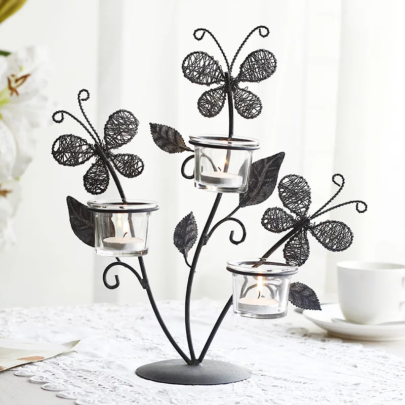3D Butterfly Flower shaped Candlestick Metal Candlestick Wall Candle