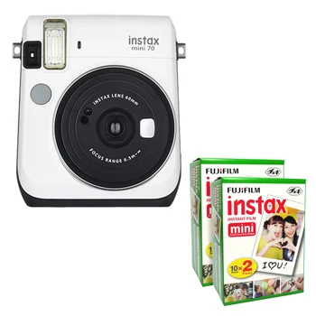 Фотокамера моментальной печати Fujifilm Instax Mini 70 6 цветов со стильным плечевым ремнем+ фотопленка Fuji 40 - Цвет: White