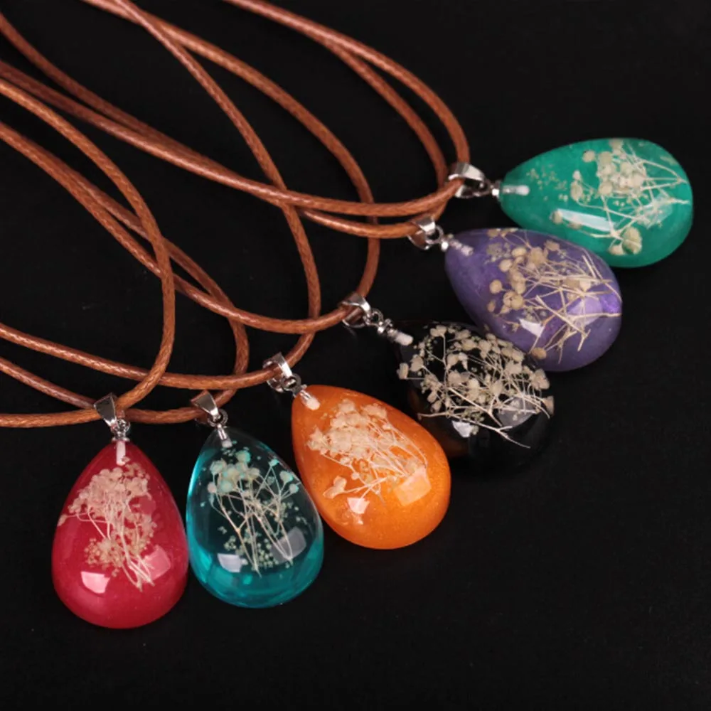 

1PC Original Handmade Natural Gypsophila Dried Flowers Noctiluc Necklaces Pendants For Women Fashion Transparen Jewelry