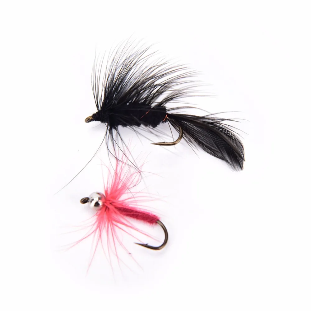 12pcs/set Carbon Steel Fly Fishing Lure set Mosquito Housefly Dry Flies Artificial Emerger Kit