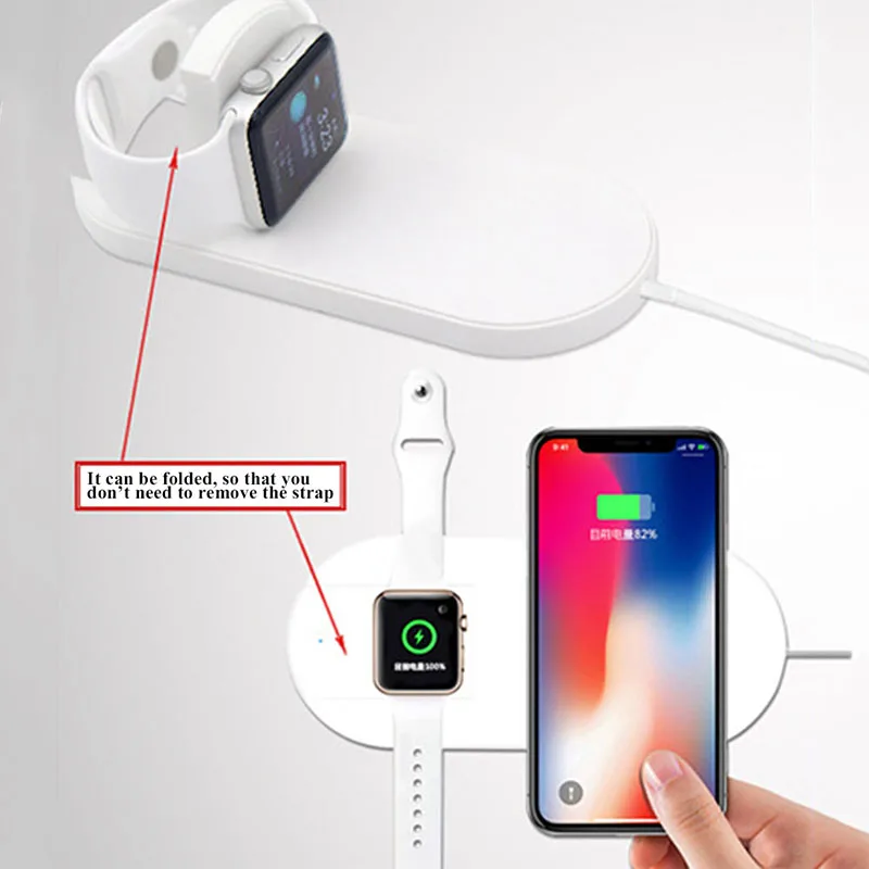 2 в 1 смарт-телефон часы Беспроводное зарядное устройство Быстрая зарядка для Apple Watch Быстрая зарядка 3,0 Qi Беспроводная зарядка для iphone X samsung