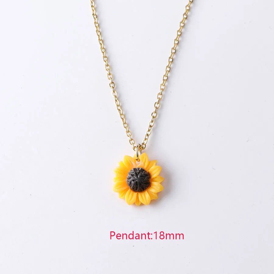 New Sunflower Pendant Necklace Silver & Gold Chain 15mm 18mm 25mm Resin Flower Collar Necklace for Women Girl Jewelry Gift