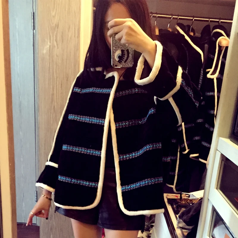 arlene sain custom women Black lamb fur fur imports Thin handsome profile Female loose free shippig