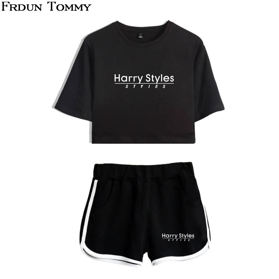 Frdun Tommy Для женщин летние комплекты из двух предметов Гарри стили относиться к людям с добротой футболка с коротким рукавом и короткие штаны