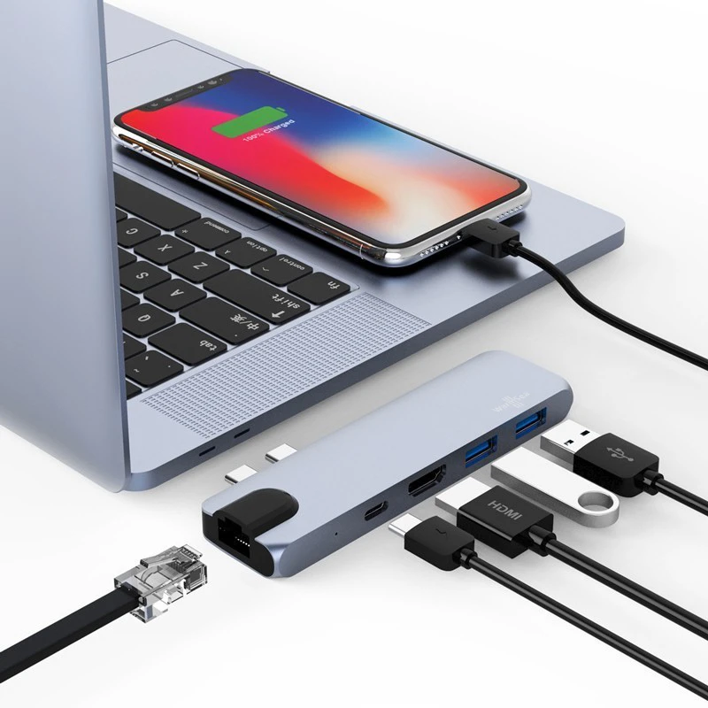 Концентратор usb Type C многопортовый адаптер с HDMI 4K выход 1000 м RJ45 Gigabit Ethernet usb порты USB-C сетевой адаптер для MacBook Pro