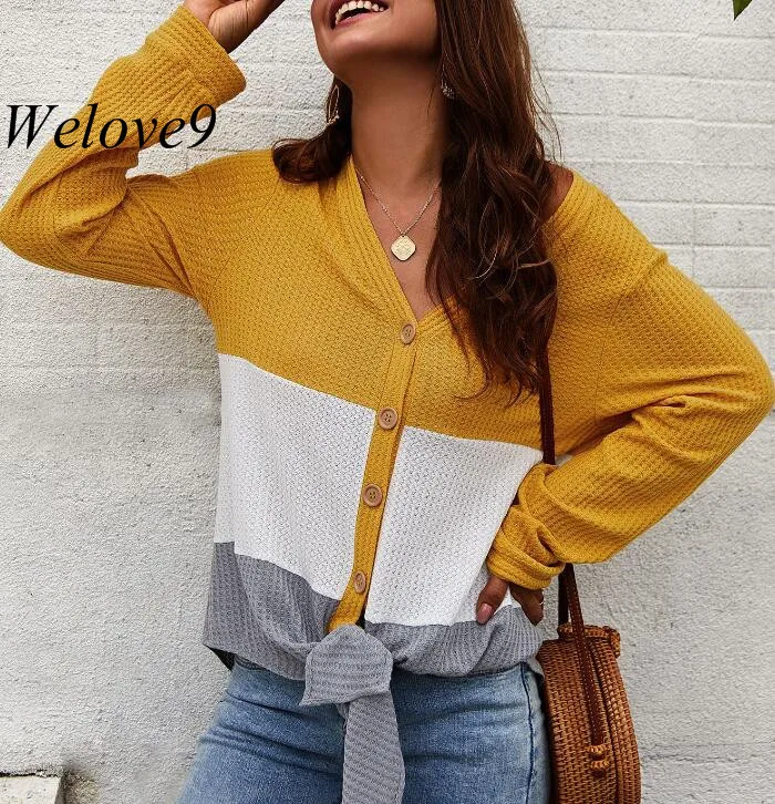 Knitted Cardigan Sweaters 2019 Women Autumn Oversized Patchwork Coat V Neck Winter Sweater Jumper Pull Femme Knitwear Outerwear |