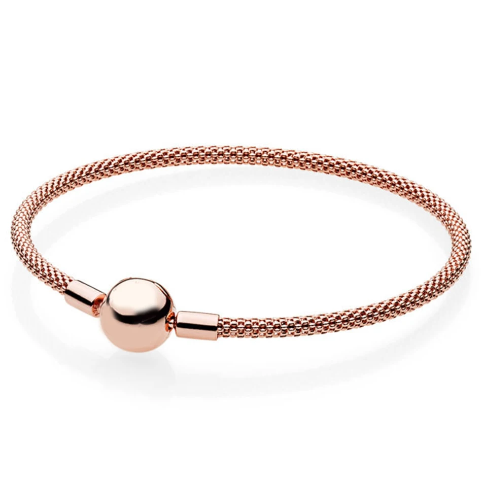 

Authentic S925 Sterling Silver Rose Mesh Signature Clasp Bracelet Bangle fit Lady Charm Bead Pendant For Women DIY Jewelry