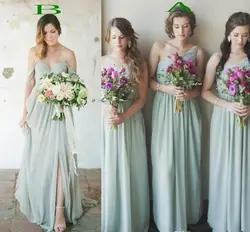 2019 Sage страна Бохо шифоновые платья подружек невесты линия складки Длинные свадебные гость вечерние Недорогое платье для выпускного