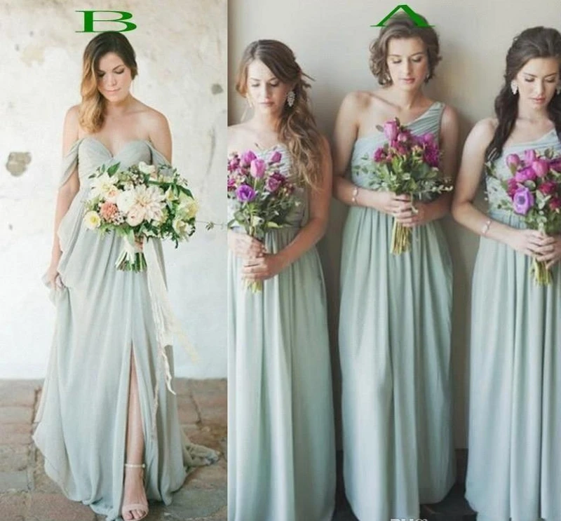 2019 Sage Country Boho Chiffon Bridesmaids Dresses A Line Pleats Long Wedding Guest Party Prom Gowns Cheap
