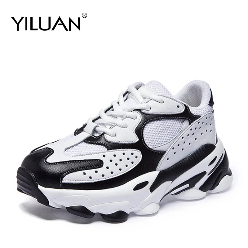 

Brand Sneakers couple models 2019 autumn winter new color matching platform casual shoes Leather woman retro Daddy shoes women