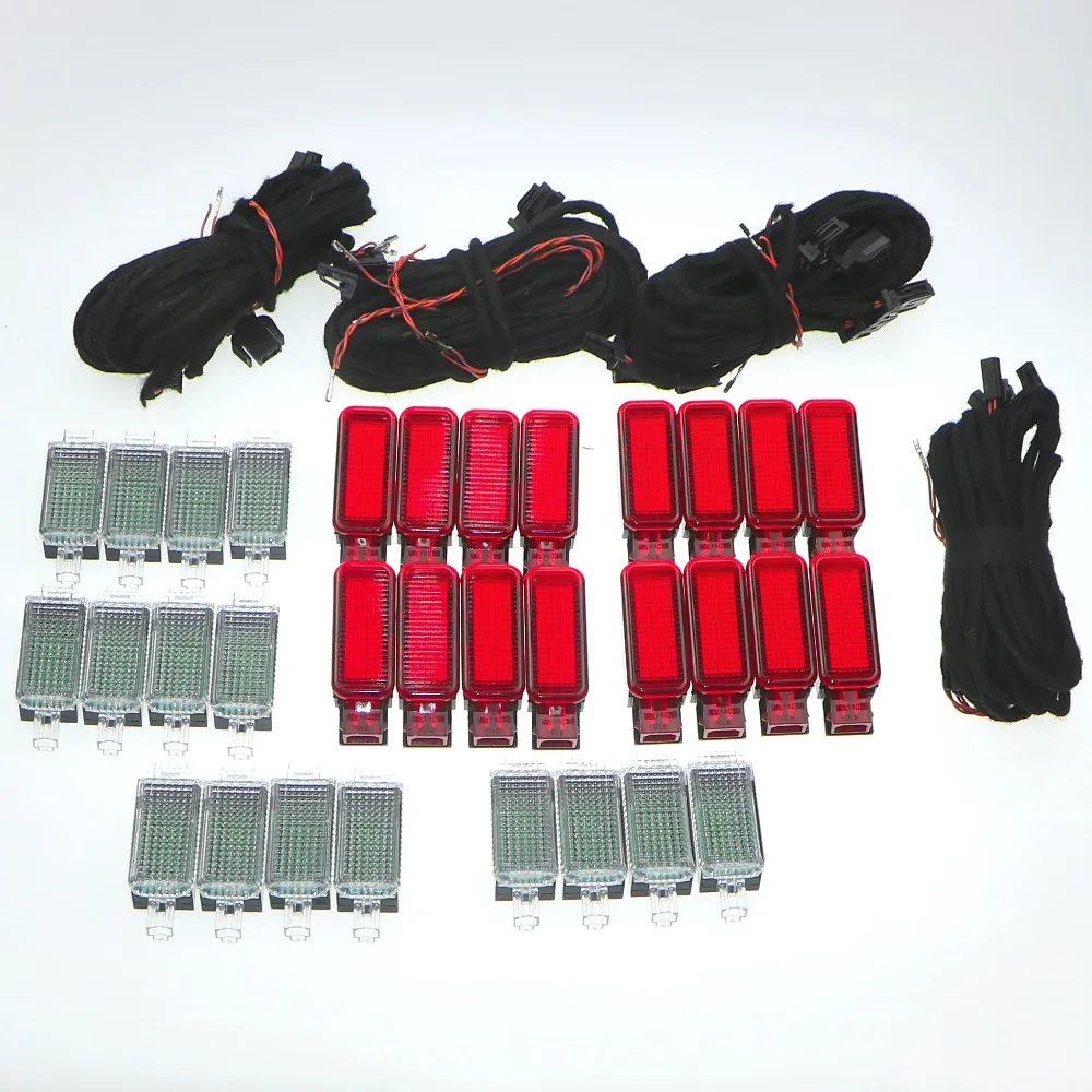 

4Set Door Plate Warning Light + LED Interior Footwell Lights + Cable Harness For Q3 Q5 Q7 A3 A4 S4 A6 S6 RS7 3AD947409 8KD947411