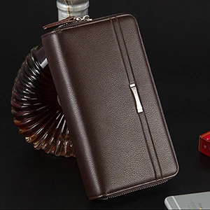 

TFSCLOIN Men Leather Bags Wrist Clutch Business Handbag long Wallet Male Organizer Vintage Brown Checkbook coin Purse