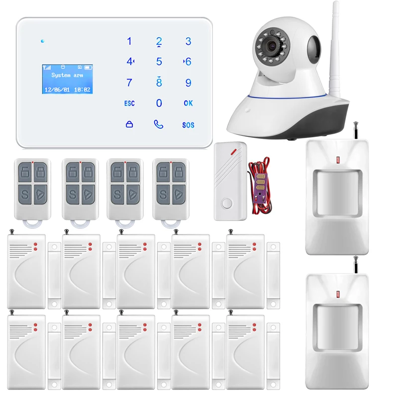 

GSM Alarm System Home Security IP Camera Android APP Remote Control with Water Leakage Detector Door Window Sensor Detector
