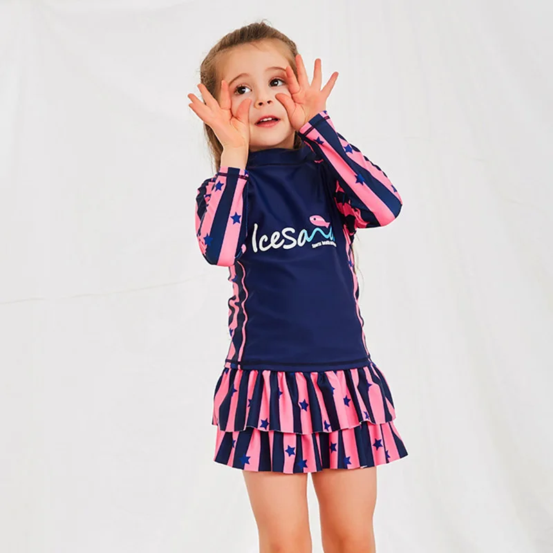 

KNLPJYQ Children Long Sleeve Swimsuit Girls Swimming Dress Kids Tankini Rashguard with Skirt 2019 Child Two Pieces Bathing Suit