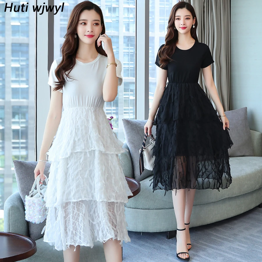 

2019 New Vintage Solid Beach Midi Cupcake Dresses Summer Korean Female Plus Size Sundress Elegant Women Bodycon Party Vestidos