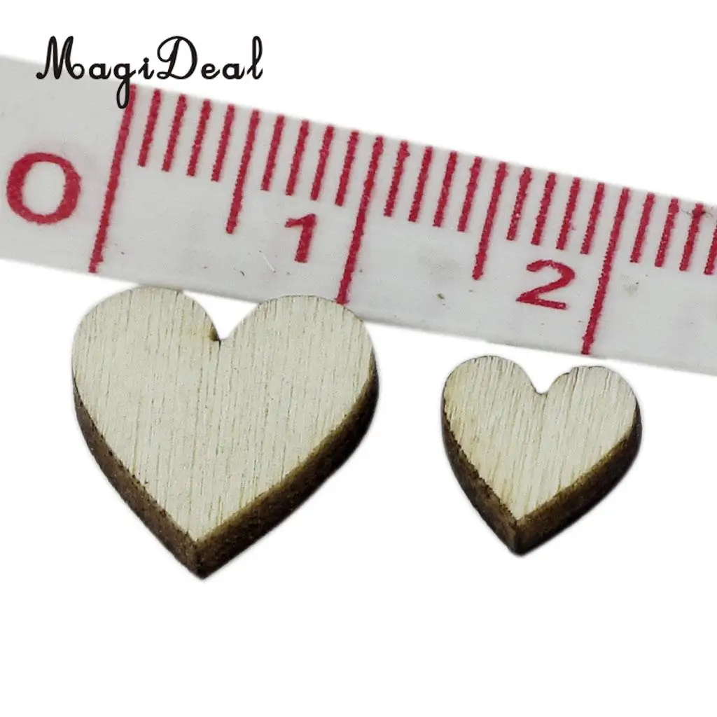 MagiDeal 100Pcs Assorted Size Natural Wood Heart Plain Shabby Chic Craft Scrapbook crapbook Embellishment Wedding Home Decor