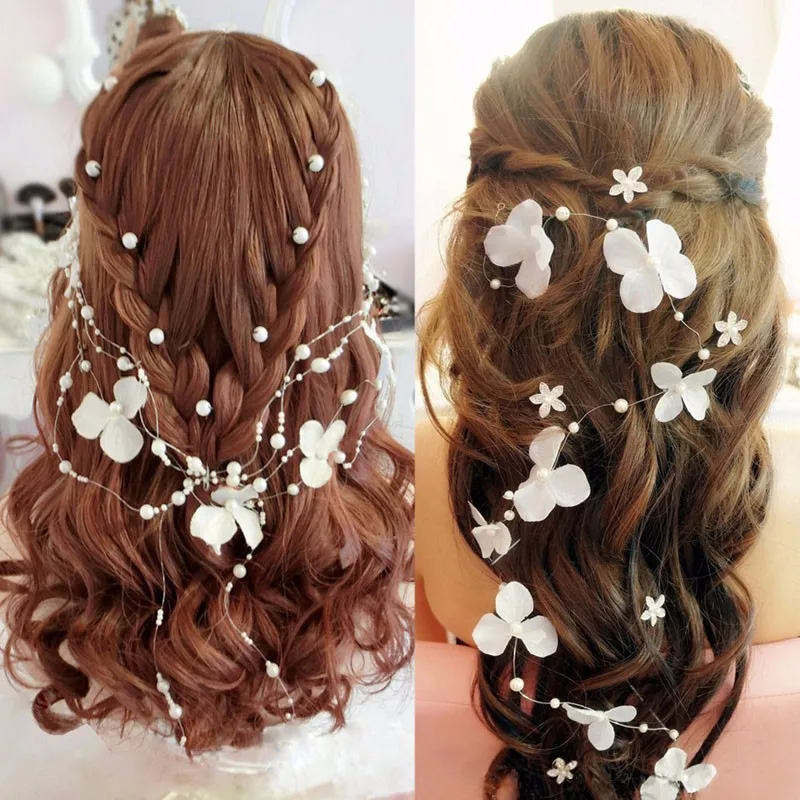 Белый цветок жемчужная бусина Свадьба Свадебная гирлянда Frontlet головной убор аксессуар для волос