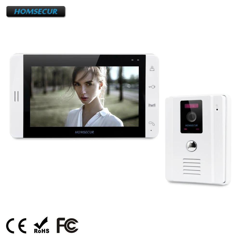 HOMSECUR 7" Wired Hands-free Video Door Phone Intercom System+White Monitor 1C1M(TC011-W+TM703-W)