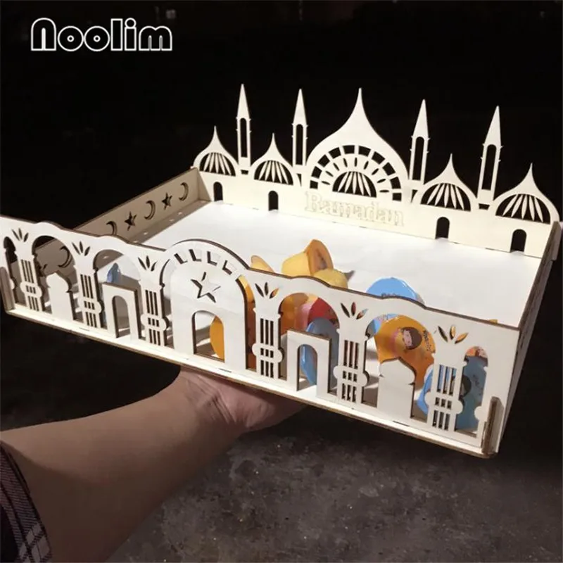 

Rustic Wooden Dessert Plate Eid Mubarak Ramadan Party Serving Tableware Dessert Tray Display Holder Ramadan Decoration