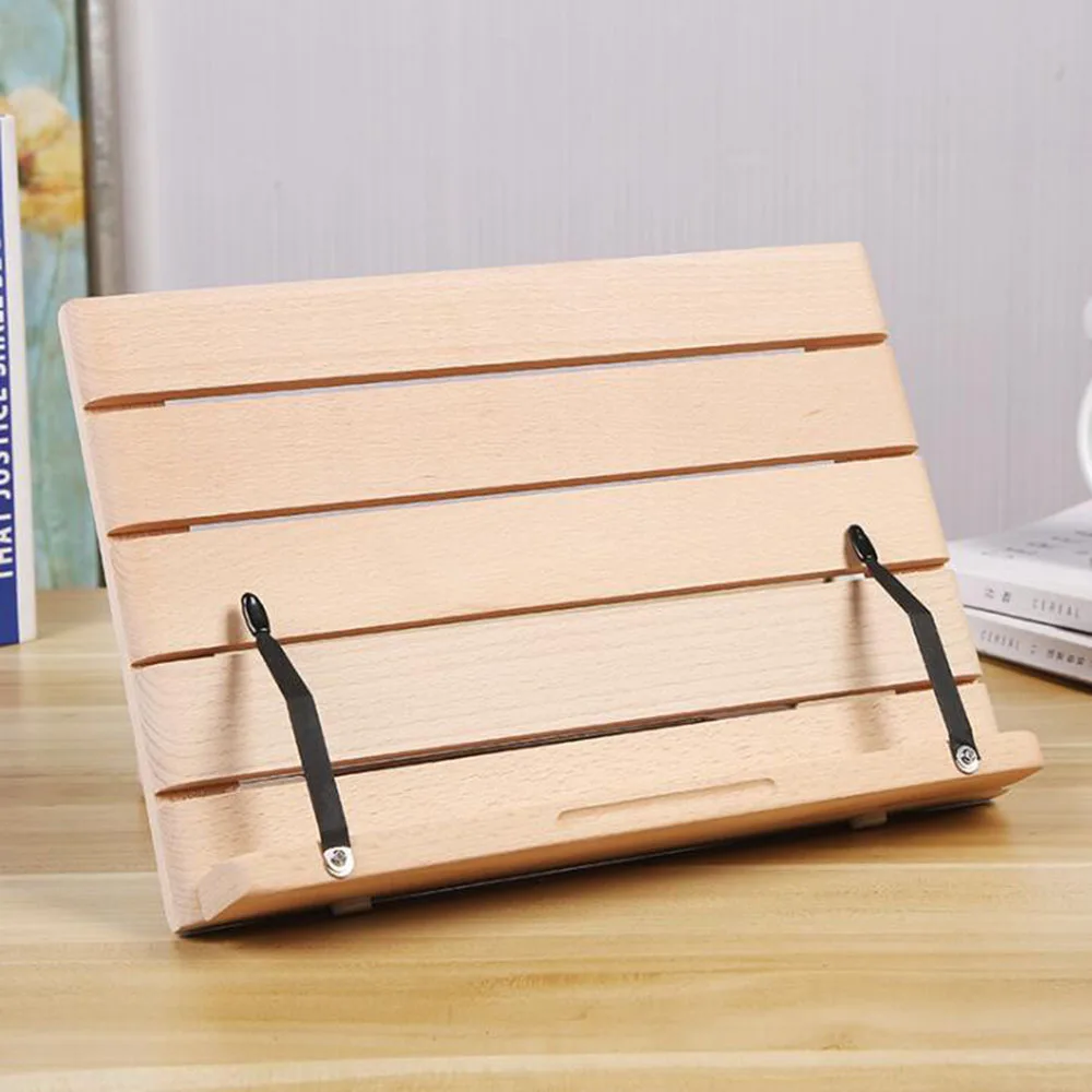 Cookbook Stand Bonus a Phone Holder, Wood Adjustable& Foldable Reading Document Book Holder for Tablet PC Textbook/Recipe/Ipad