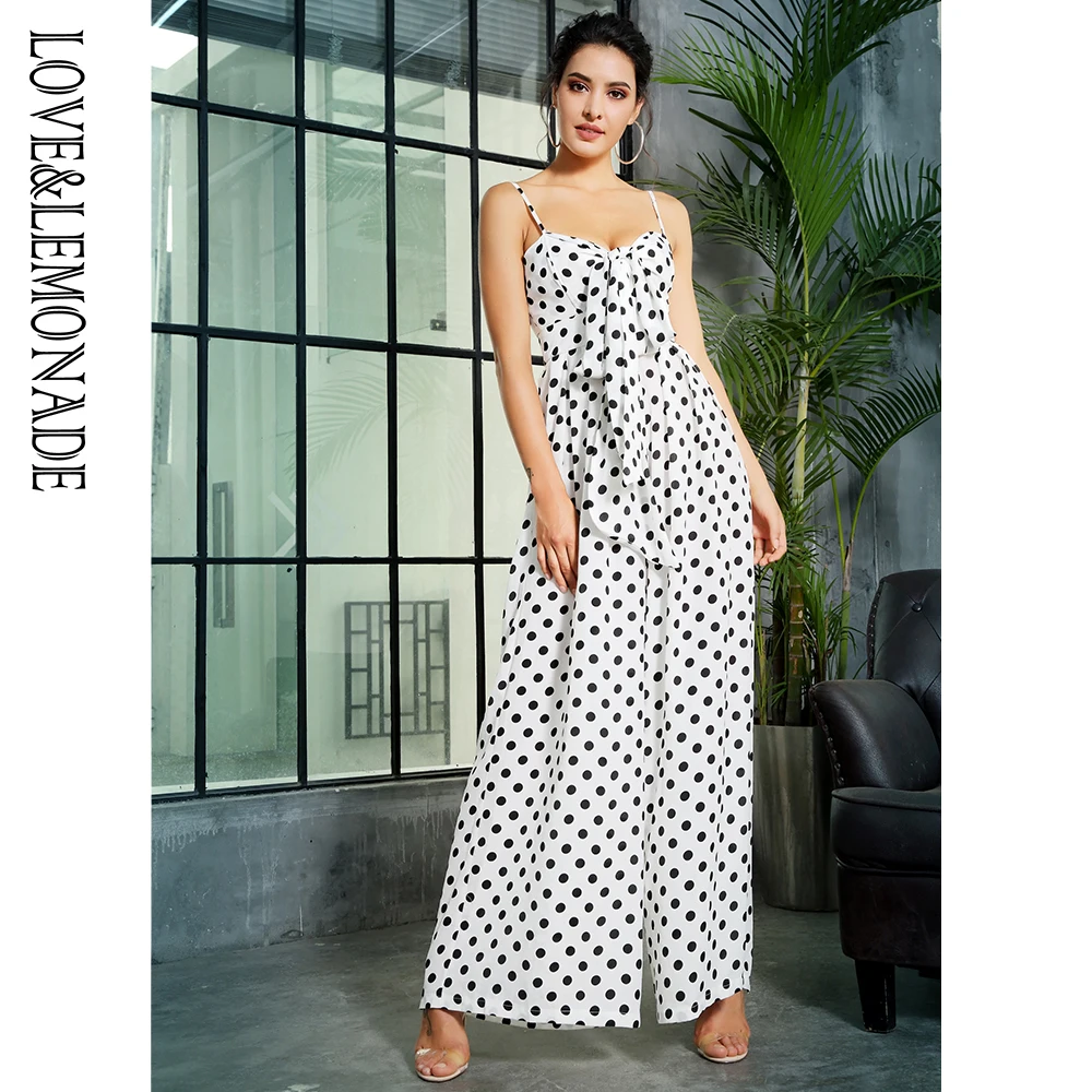 

Love&Lemonade Black and White Dots Bows Loose Jumpsuit LM1411