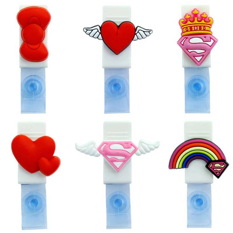 

1 Pcs Kawaii Superman Bowknot Heart Rainbow Angel ID Name Reel Retractable Badge Holder Stationery Badge Reel Doctor Supplies